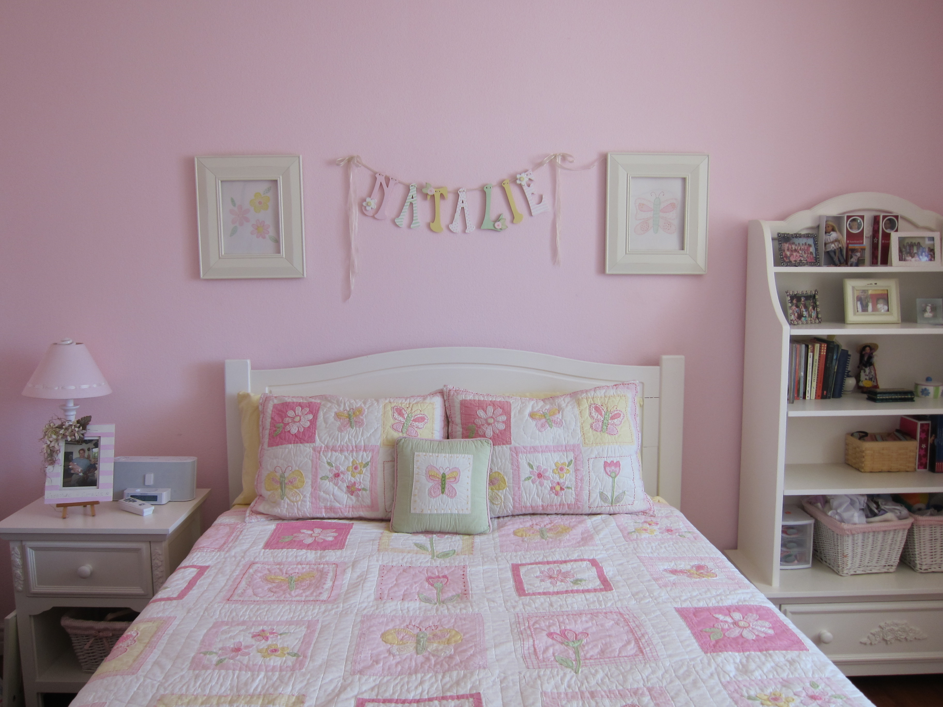 She had a pale pink room with PB Kids bedding of flowers amp; butterflies 